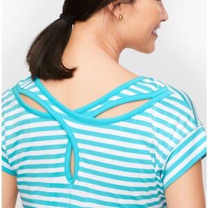 Talbots T By Talbots T-Shirt Striped Aqua White Top Cross Back Tee Size Medium